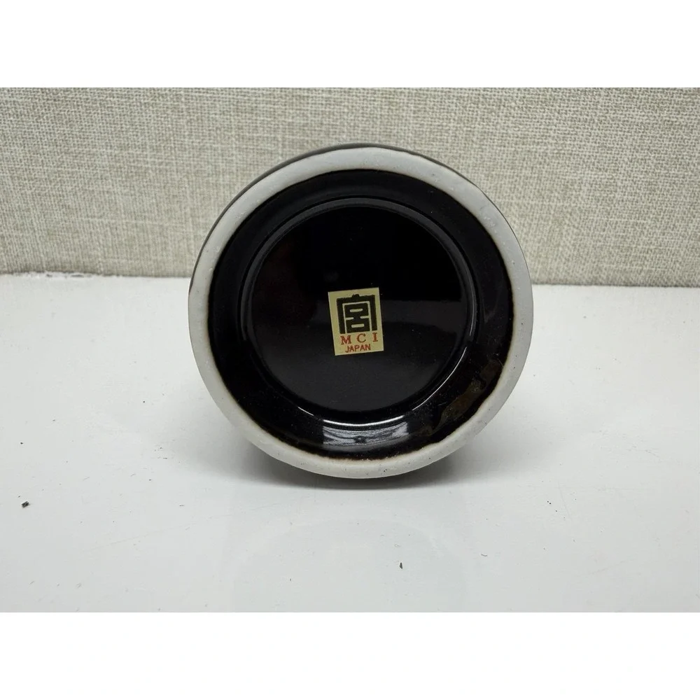 Vintage MCI Japan Black Vase Gold Grape Design‎ Mid Century Ceramic